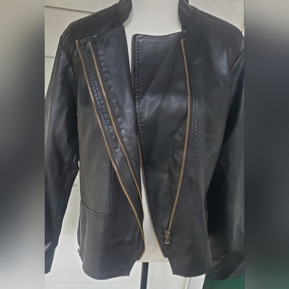 Tanming XL back faux‎ leather moto zipper lined jacket - Picture 5 of 12